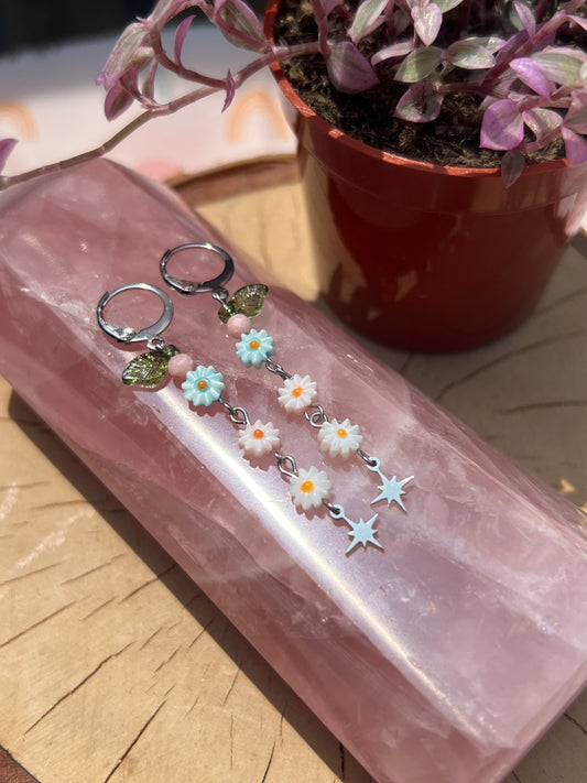 Trans Daisy Star Earrings