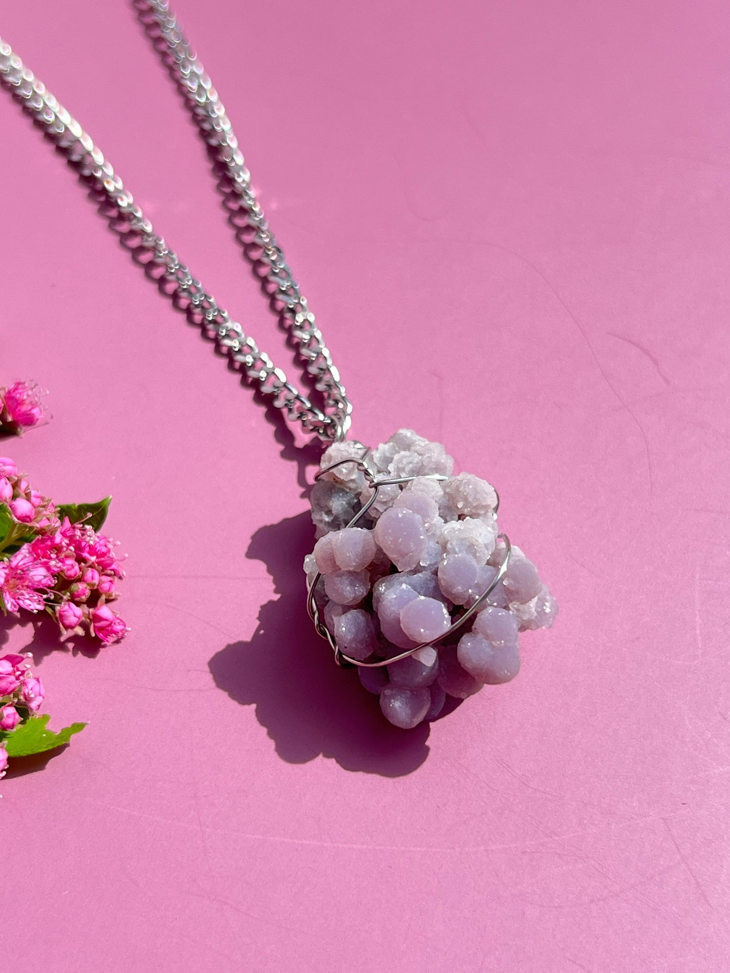 Sparkly Grape Agate Wrapped Silver Necklace