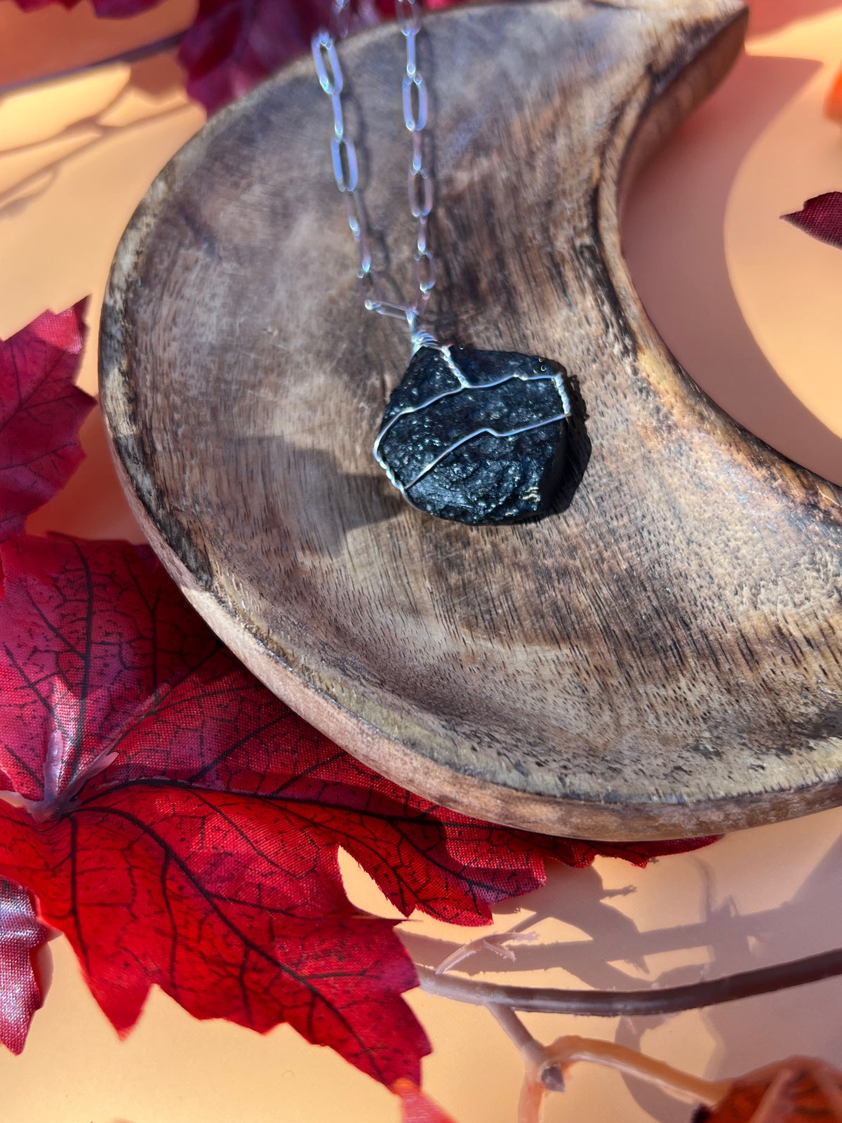 Tektite Meteorite Wrapped Silver Necklace🌠