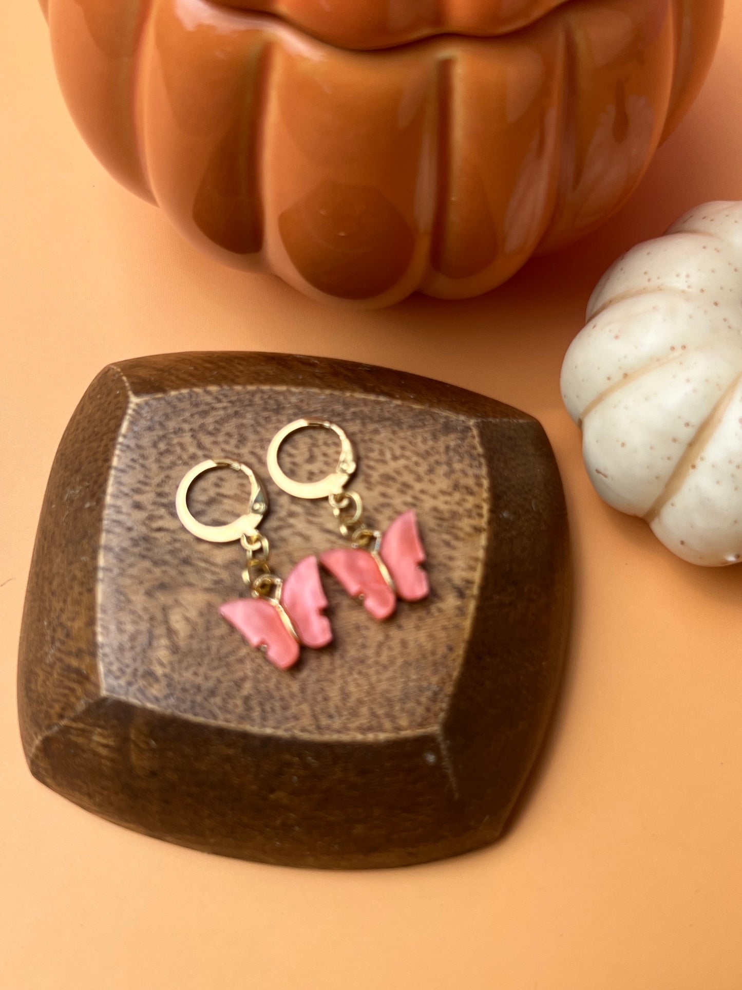 Coral Gold Butterfly Earrings