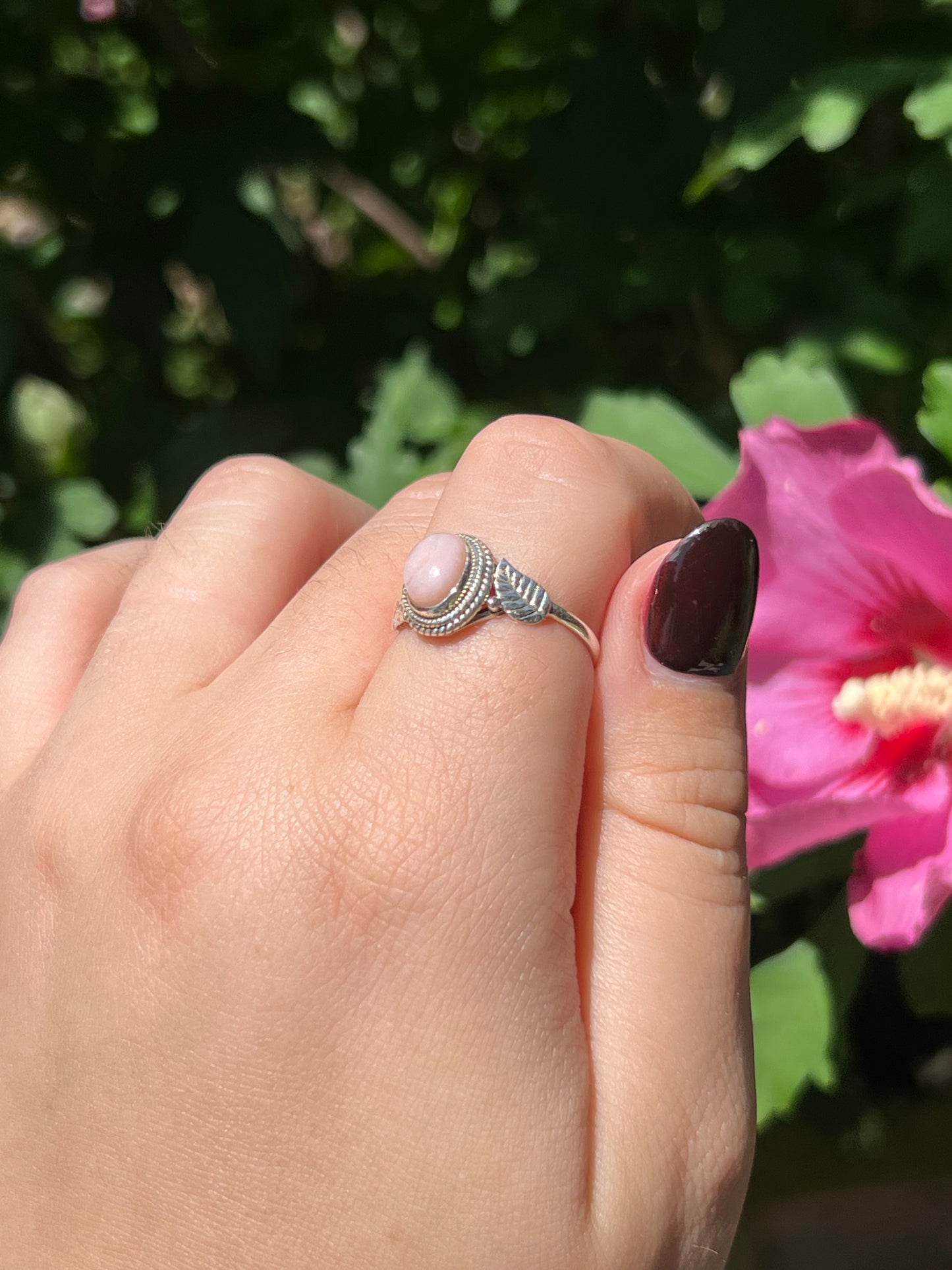 Pink Opal Dainty Sterling Silver Ring | Size 7