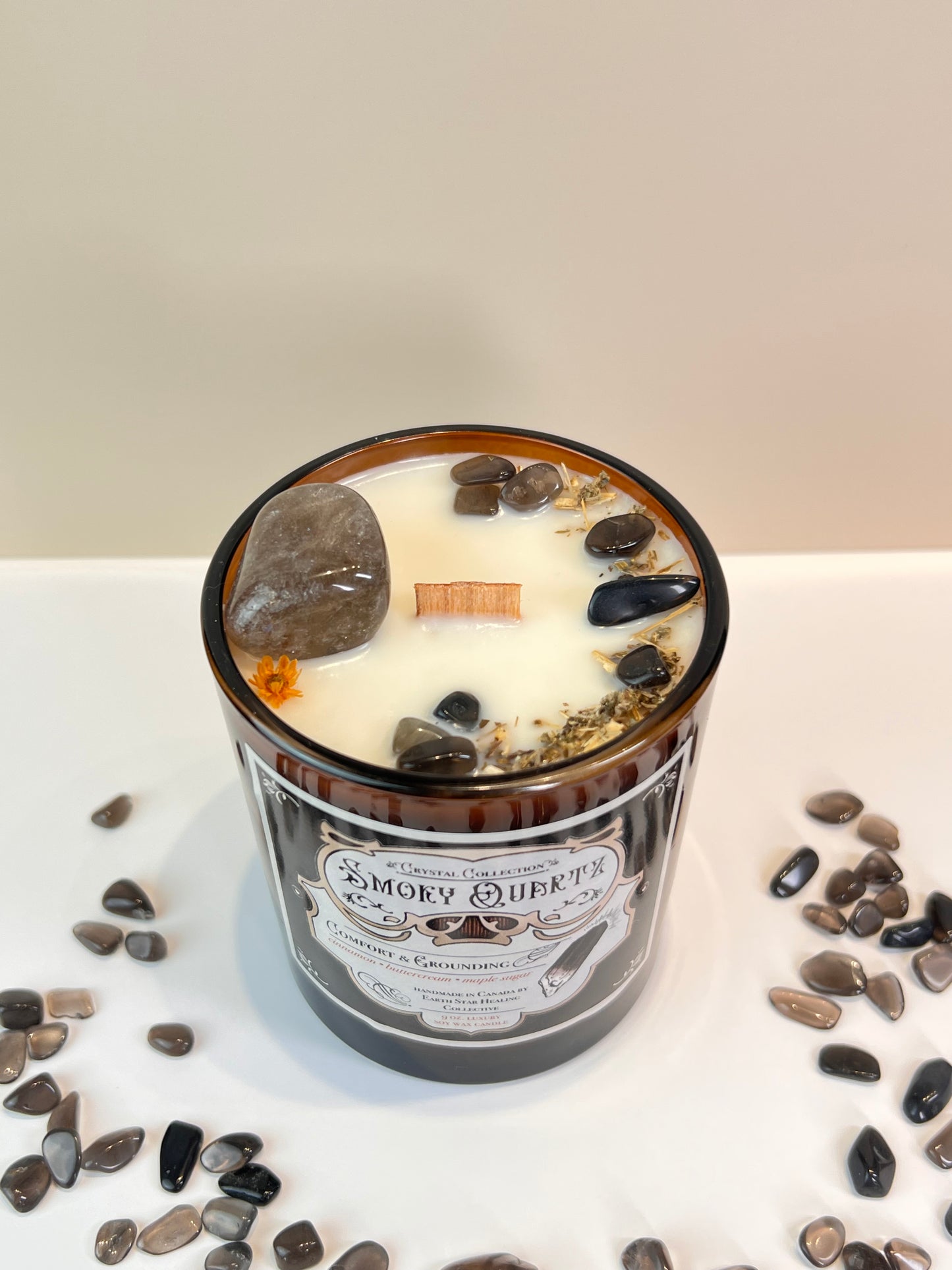 Smoky Quartz - Comfort + Grounding | Luxury Crystal Candle