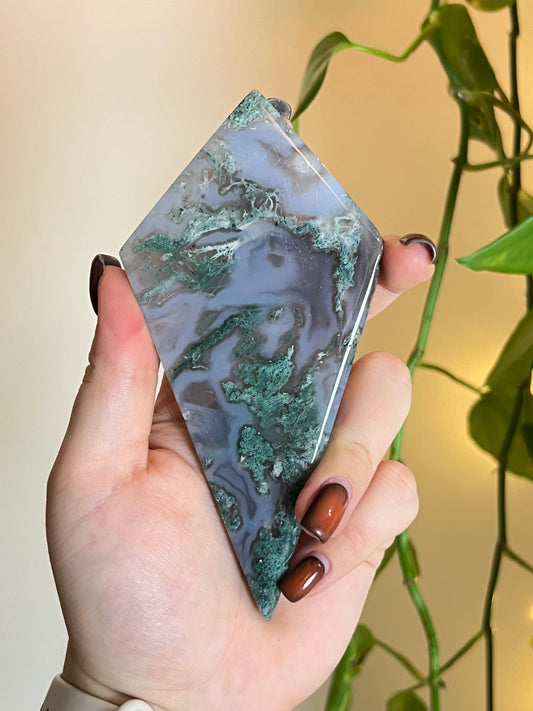 Moss Agate Diamond on Stand