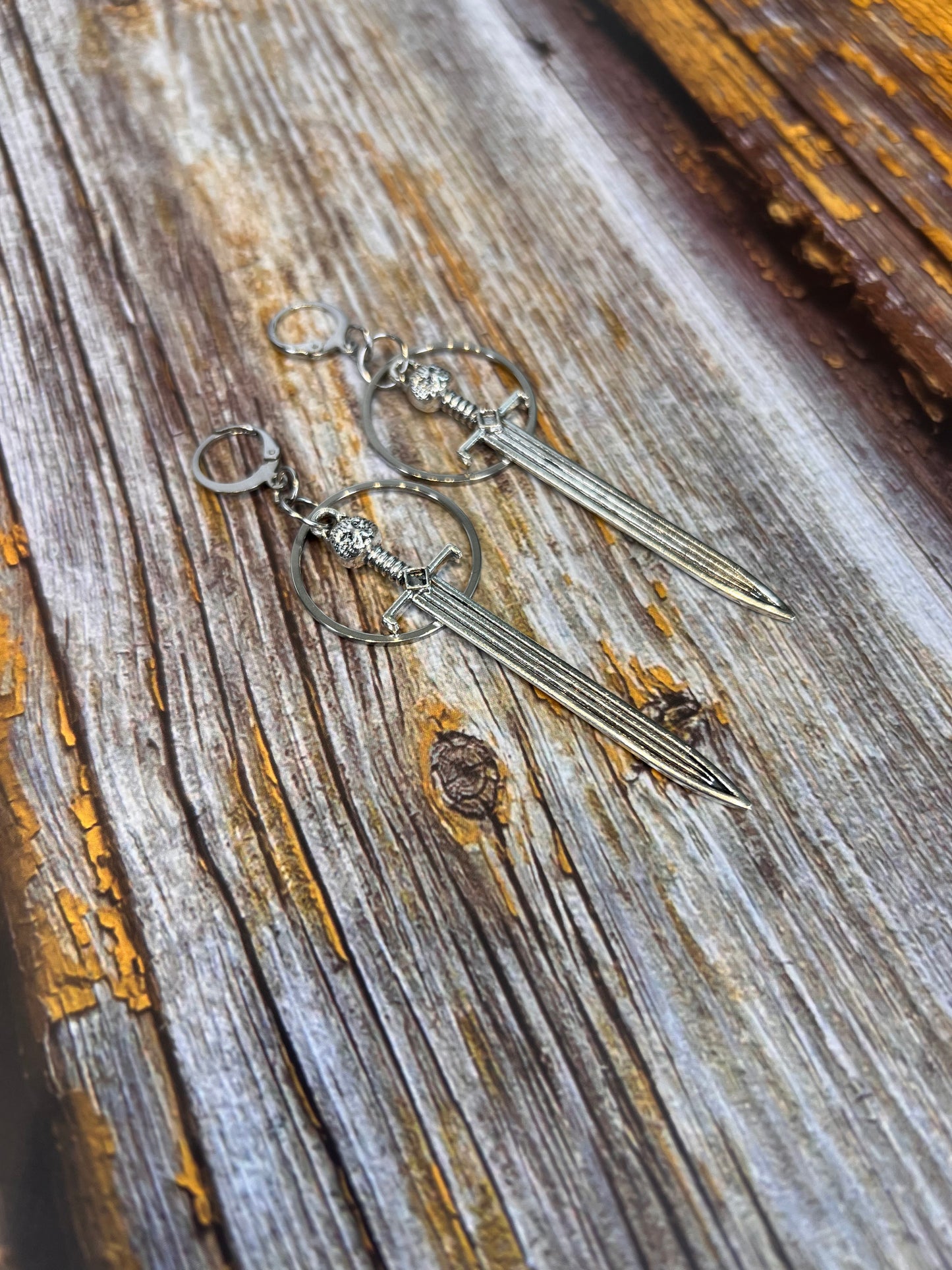 Silver Cat Sword Hoop Earrings
