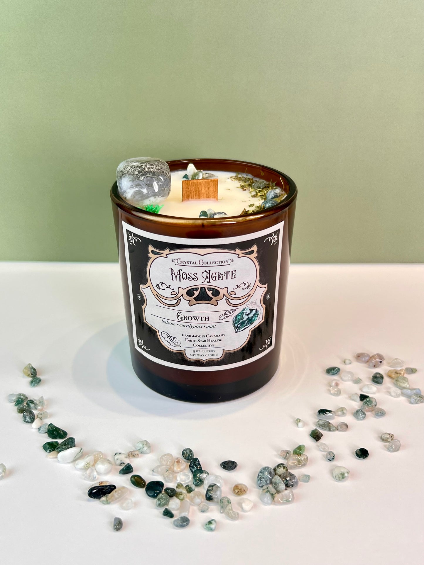 Moss Agate - Growth | Luxury Crystal Candle