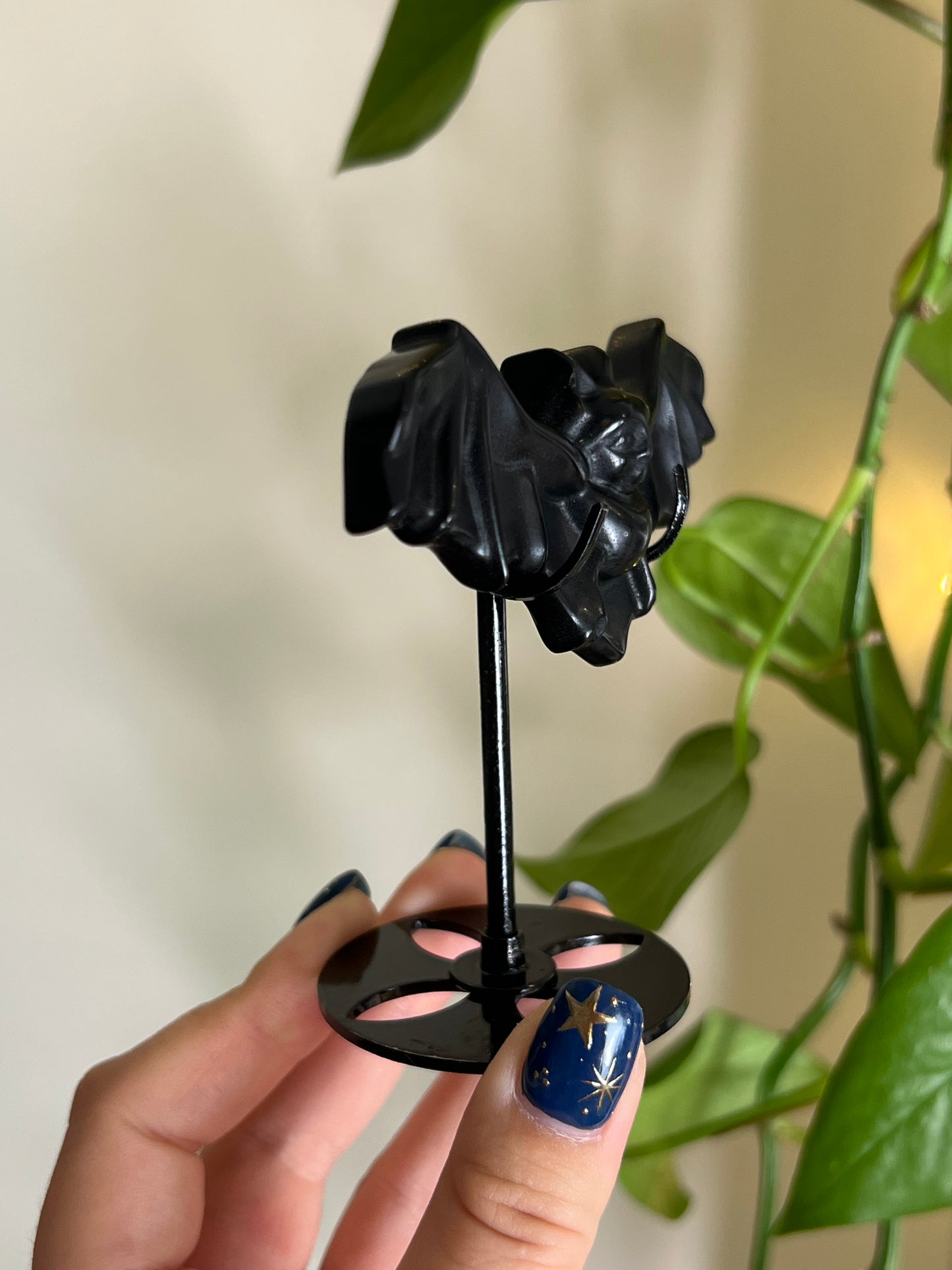 Black Obsidian Bat on Stand