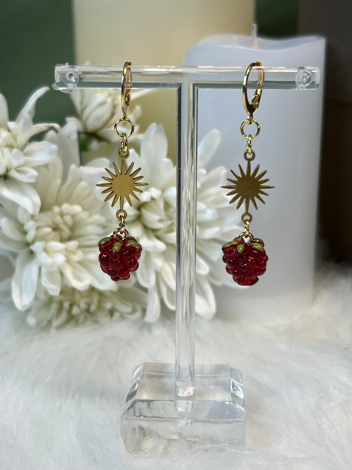 Berry Starburst Gold Earrings