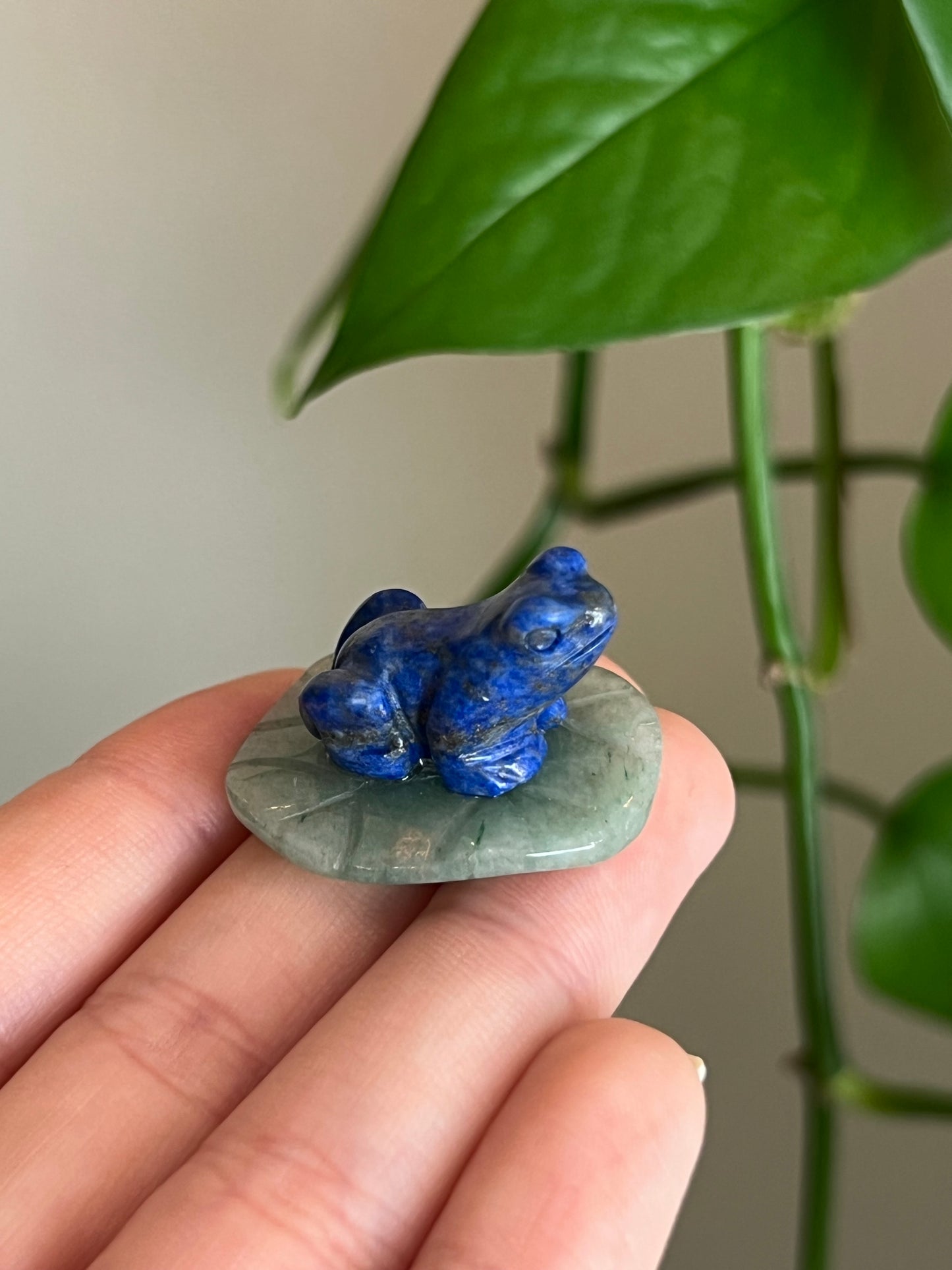 Lapis Lazuli Frog on Green Aventurine Lily Pad