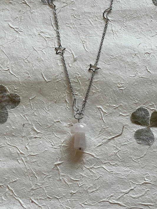 Rose Quartz Mushroom Celestial Necklace