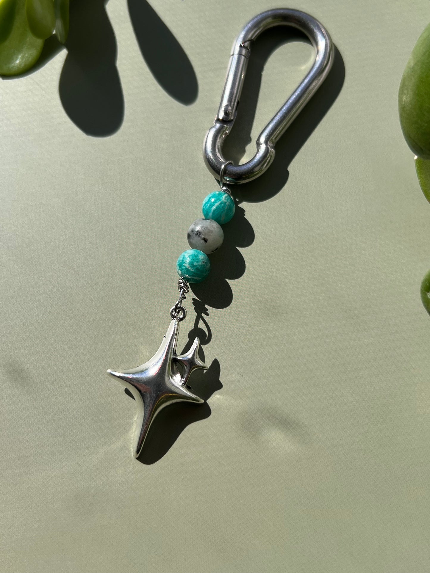 Amazonite + Kiwi Jasper Sparkle Stars Carabiner