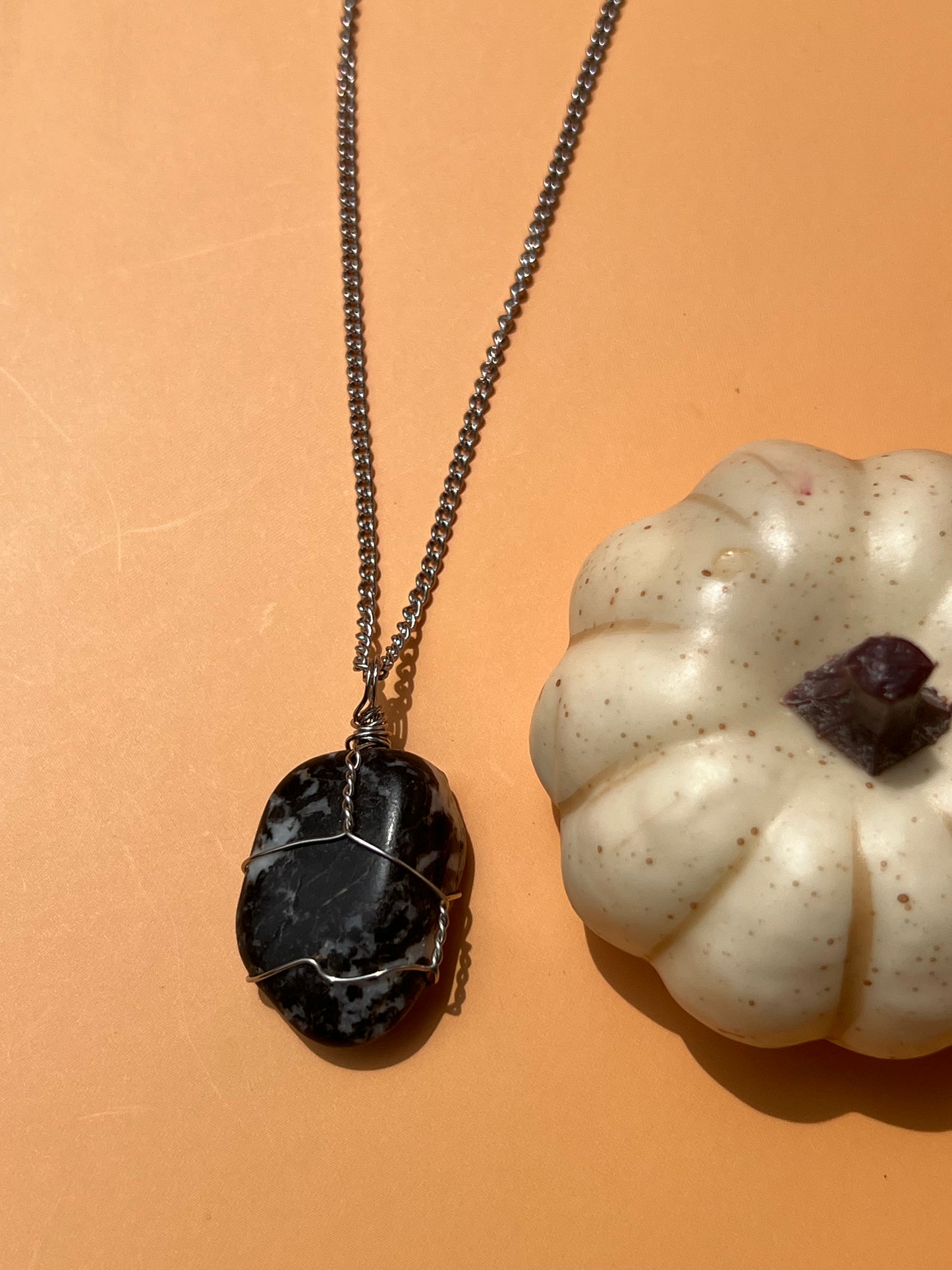 Zebra Jasper Wrapped Silver Necklace 🦓