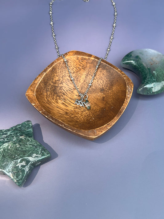 Aquarius - Zodiac Sign Gemstone Silver Necklace
