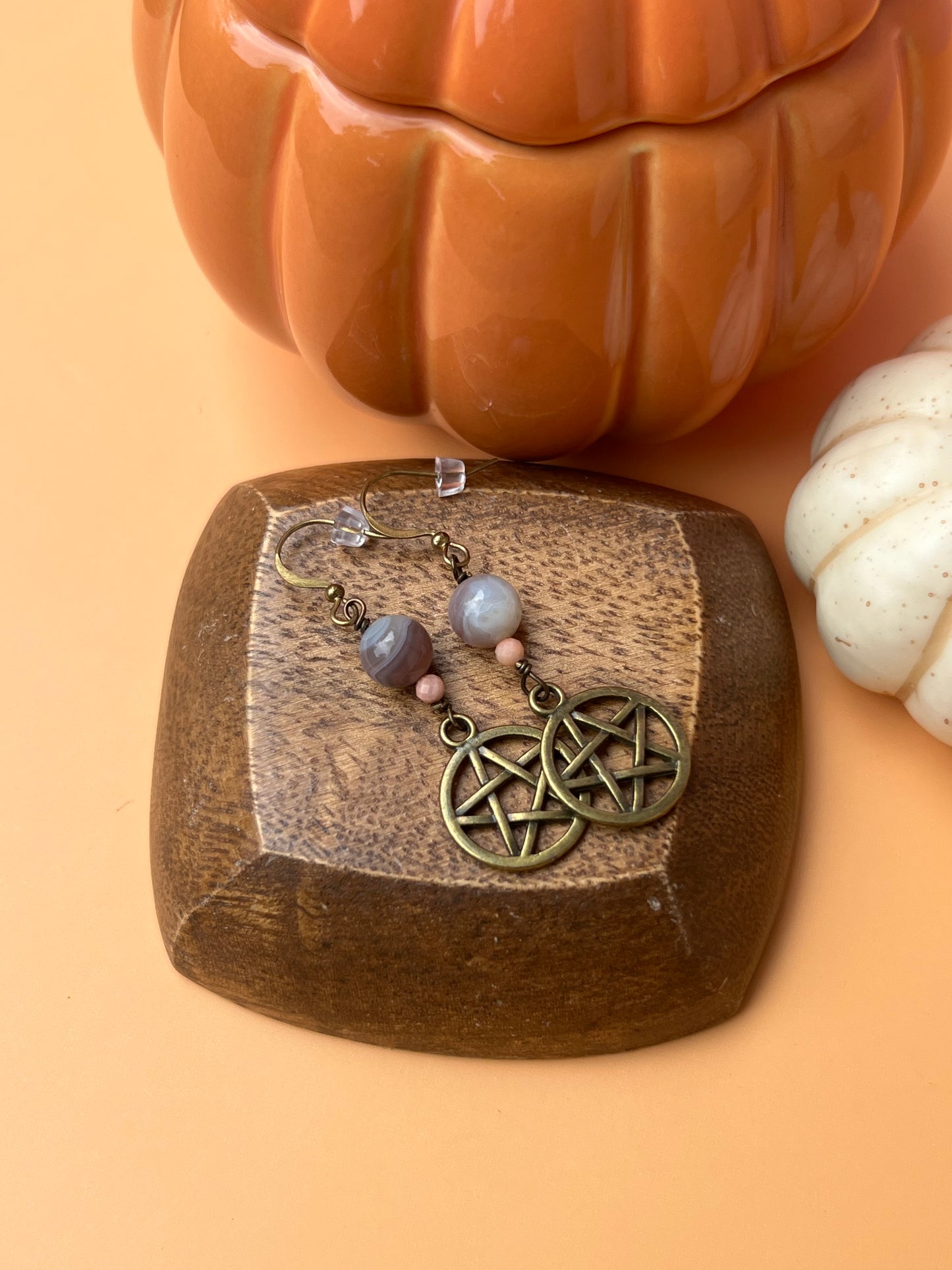 Botswana Agate Pentacle of Life Earrings