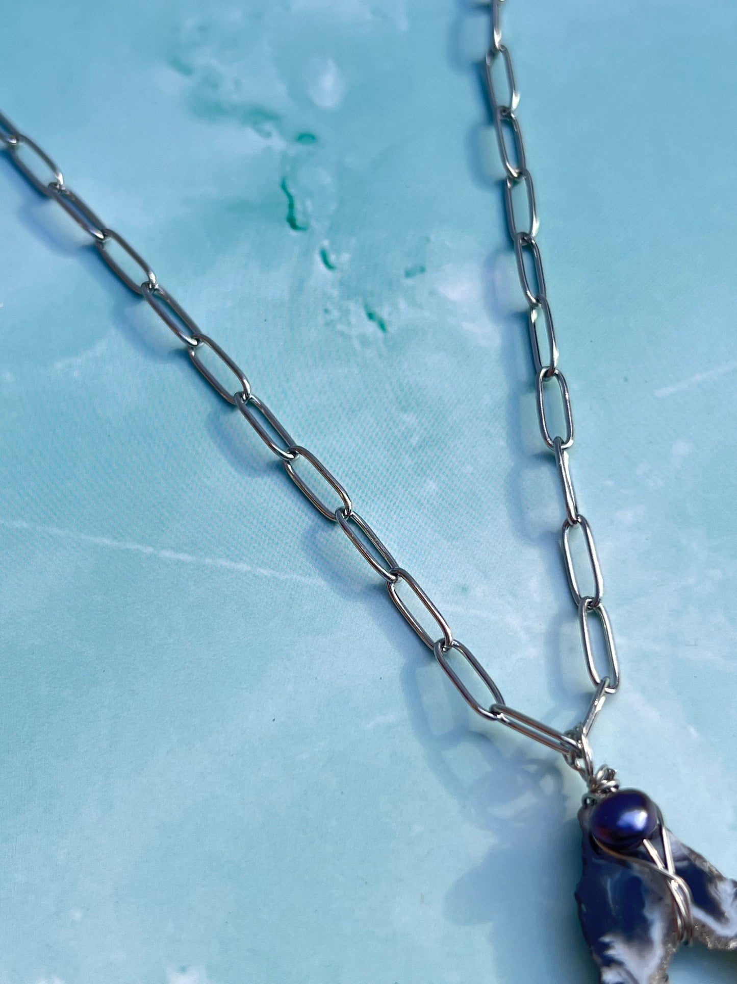 Freshwater Pearl and Druzy Agate Necklace - 2