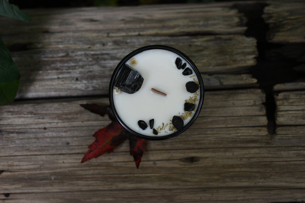 Black Tourmaline Crystal Candle | Cedarwood + Vanilla