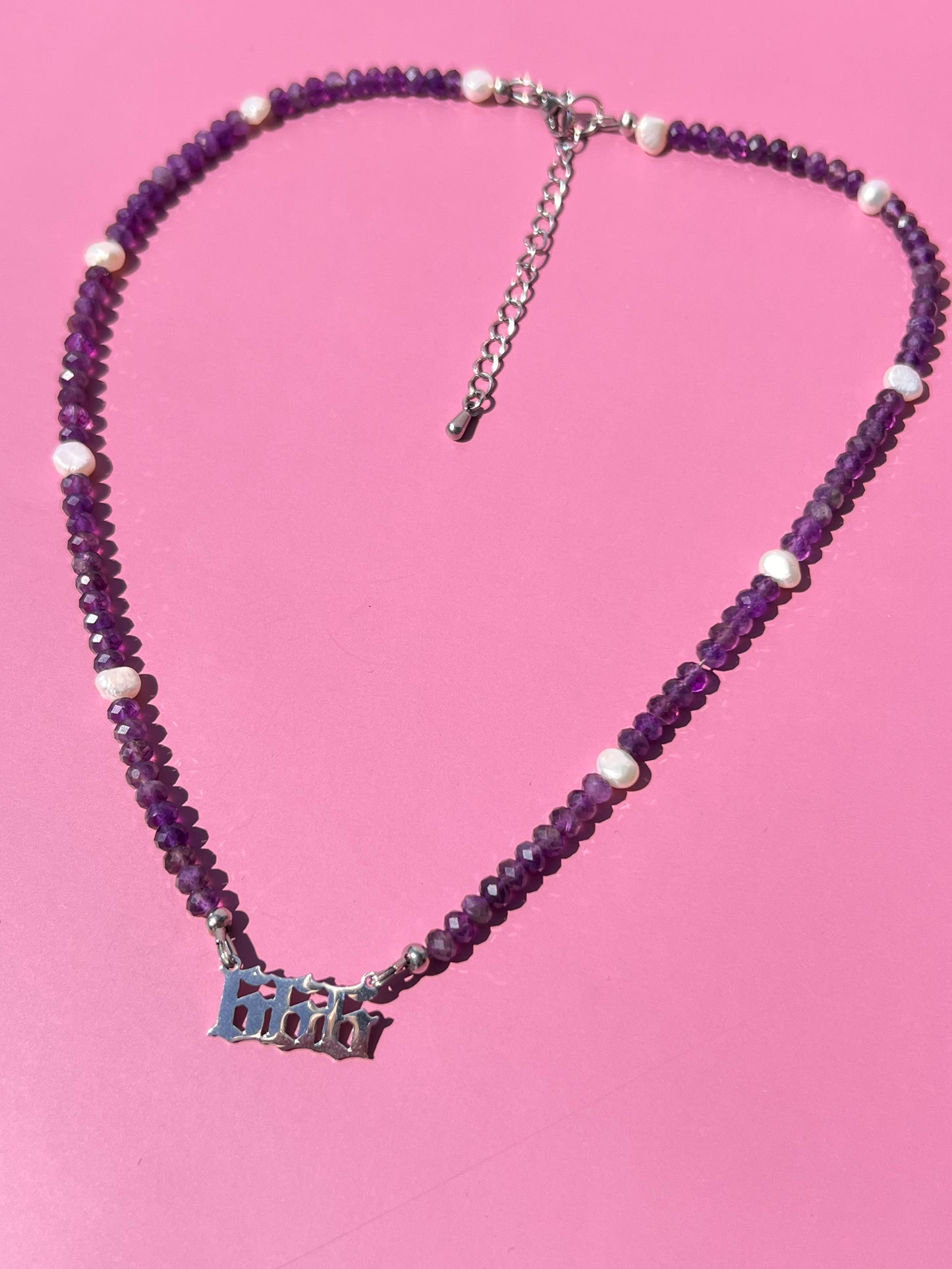 Amethyst + Pearl 666 Numerology Necklace🪽