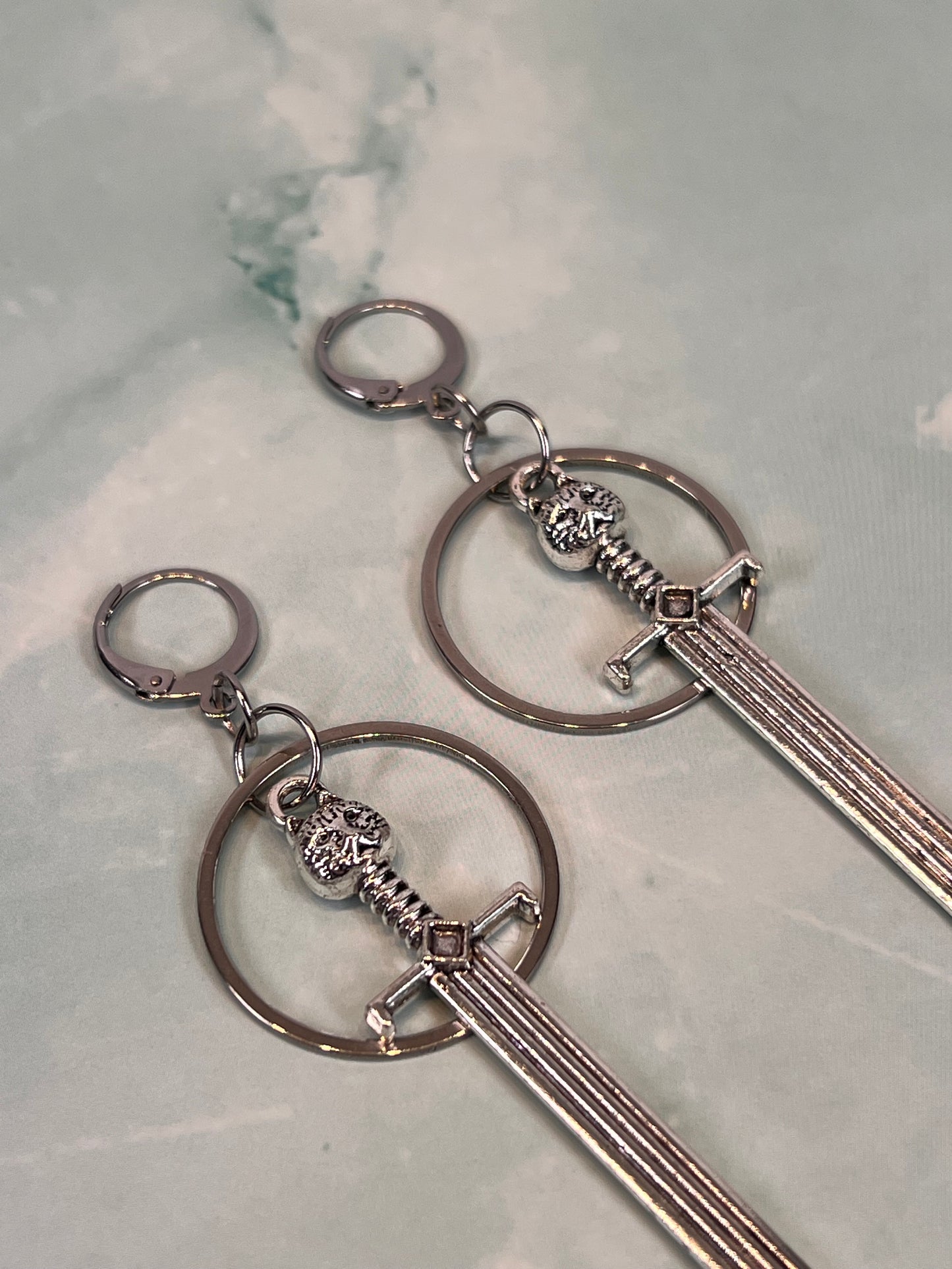 Silver Cat Sword Hoop Earrings