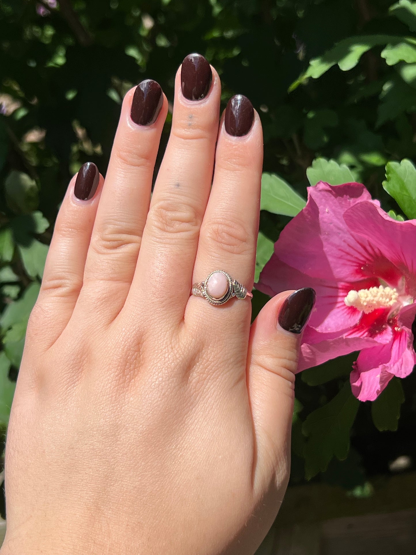 Pink Opal Dainty Sterling Silver Ring | Size 7