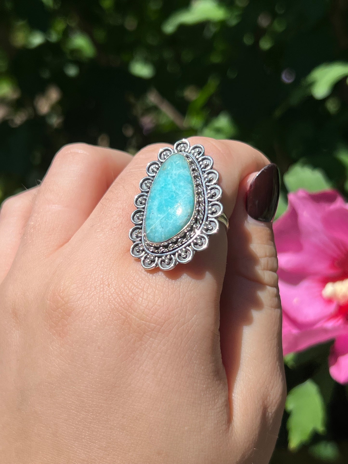 Peruvian Amazonite Sterling Silver Ring | Size 8