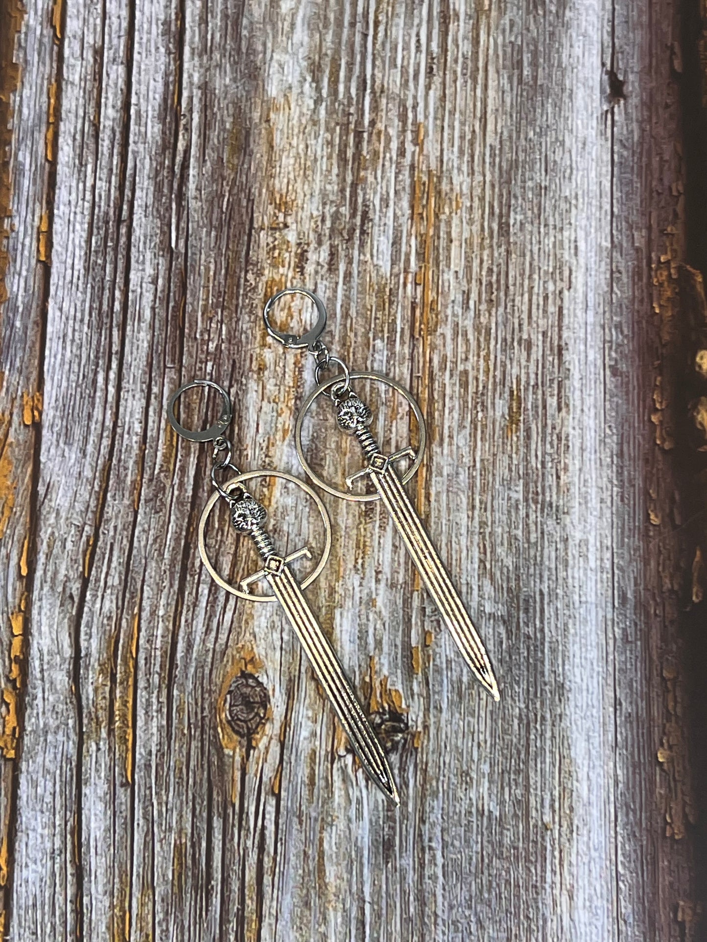 Silver Cat Sword Hoop Earrings