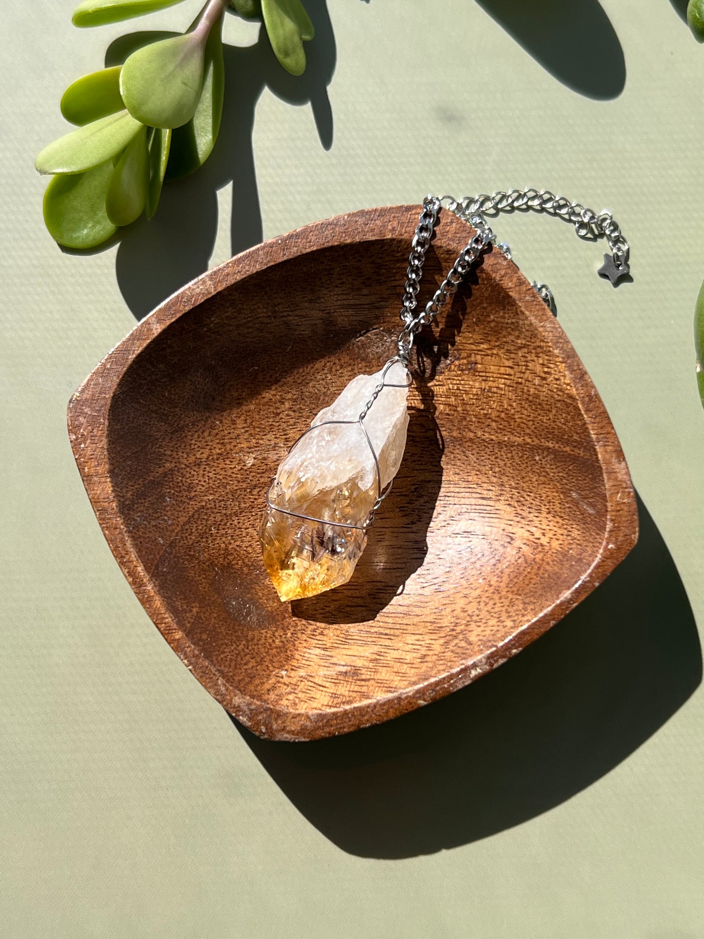 Citrine + Black Rutile Point Silver Necklace