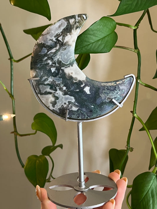 Moss Agate Moon Stand - E