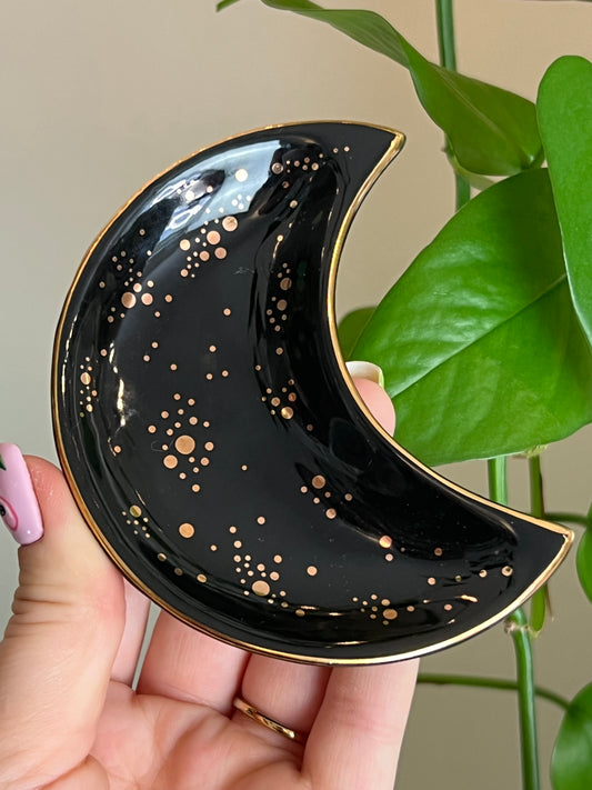 Black Celestial Ceramic Moon Dish