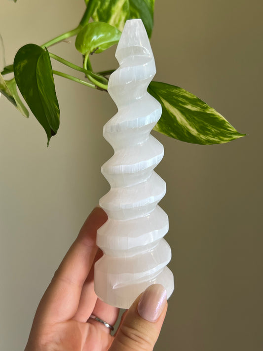 Selenite Satin Spar Spiral - Medium