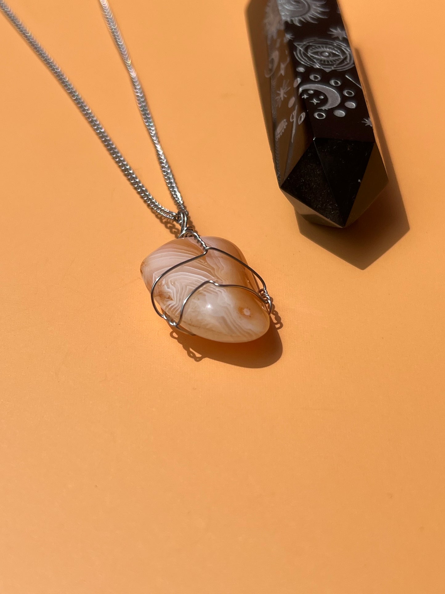 Peach Botswana Agate Wrapped Silver Necklace 🍑
