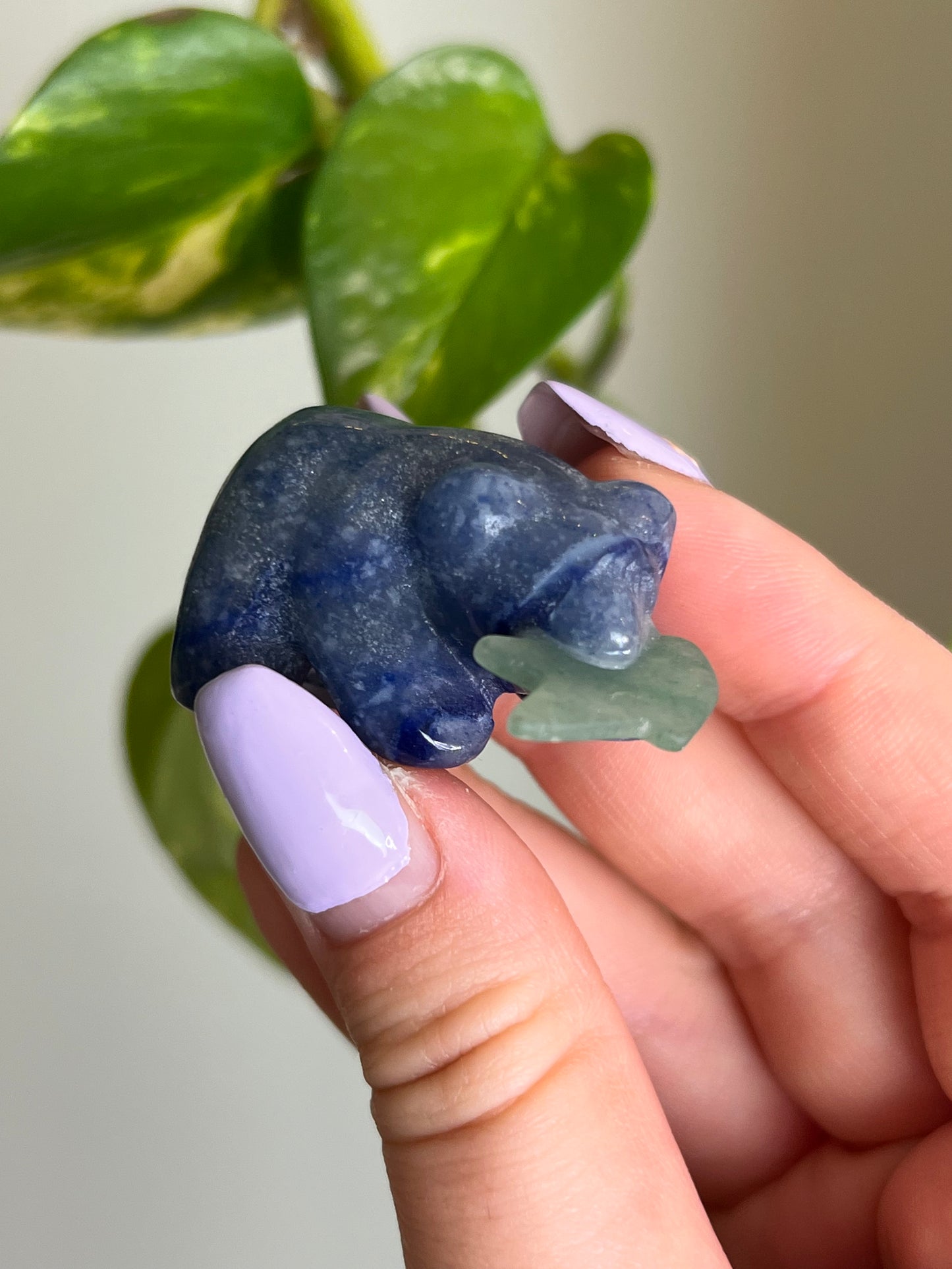 Blue Aventurine Bear with Green Aventurine Fish