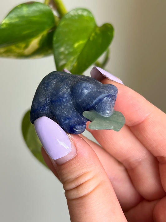 Blue Aventurine Bear with Green Aventurine Fish