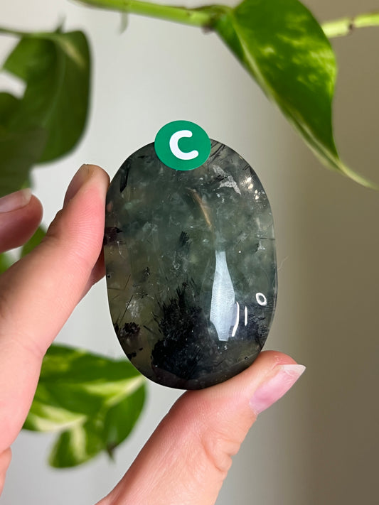 Prehnite with Epidote Palm Stone - C