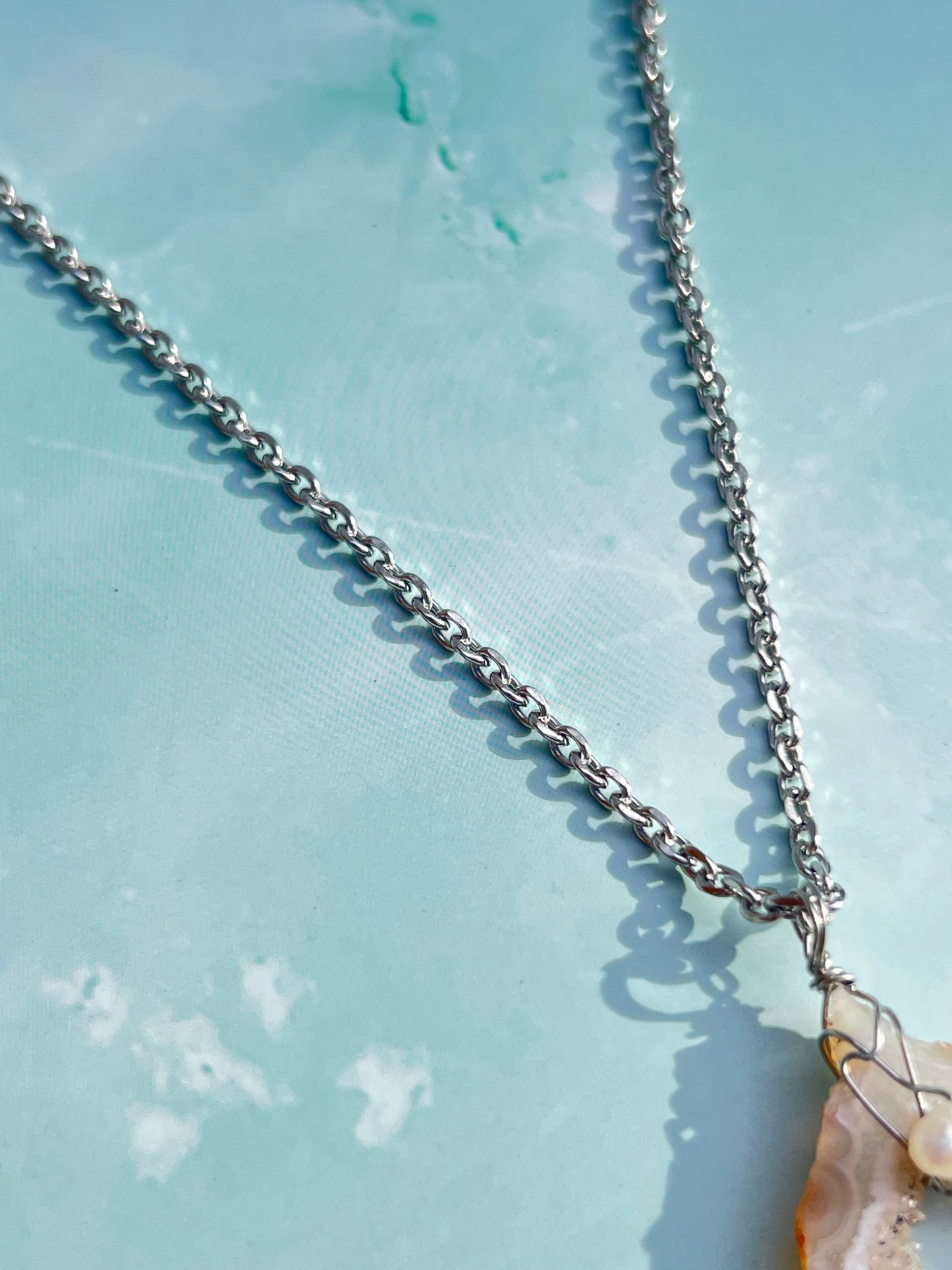 Freshwater Pearl and Druzy Agate Necklace - 3