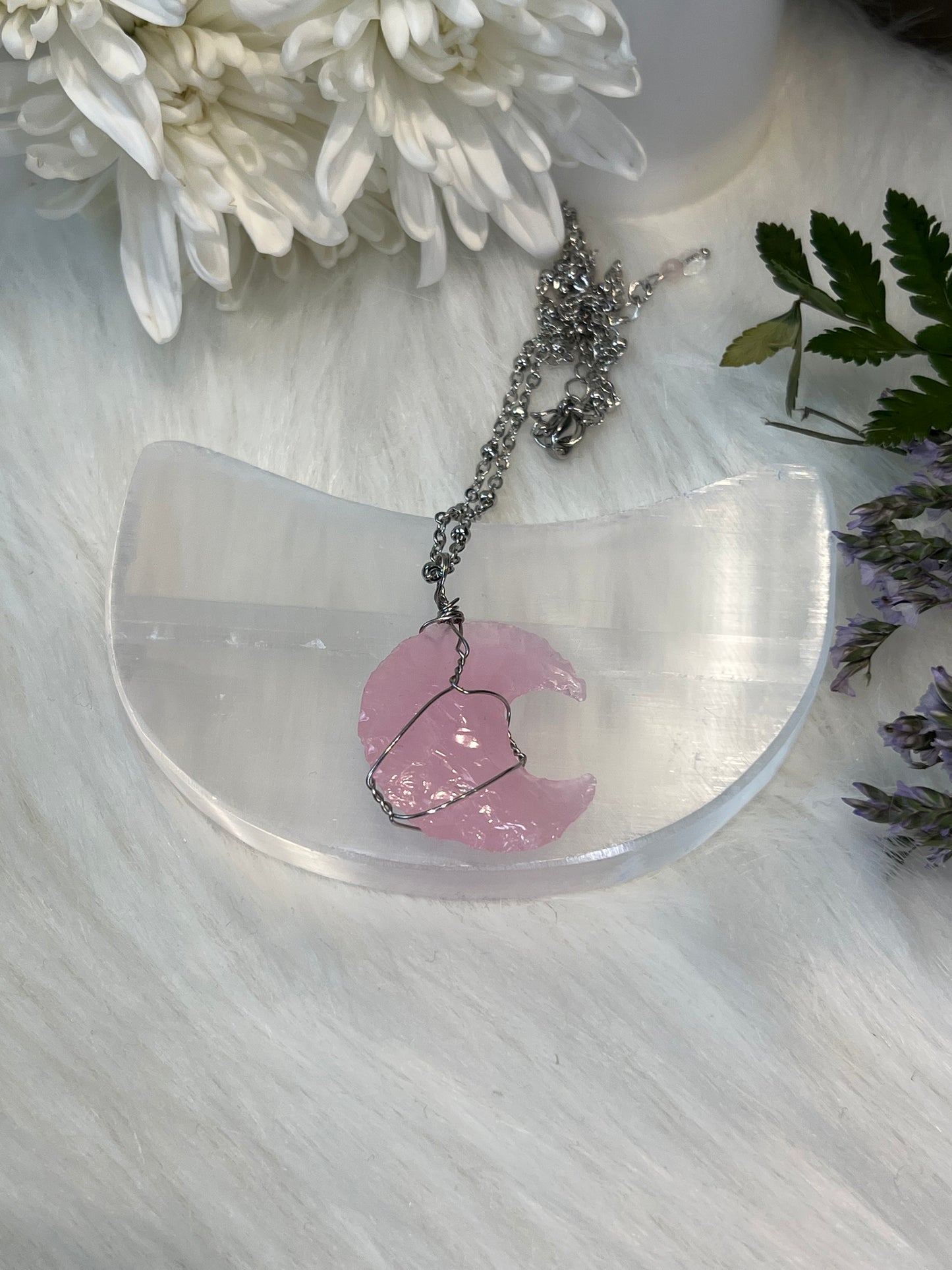 Rose Quartz Moon Necklace