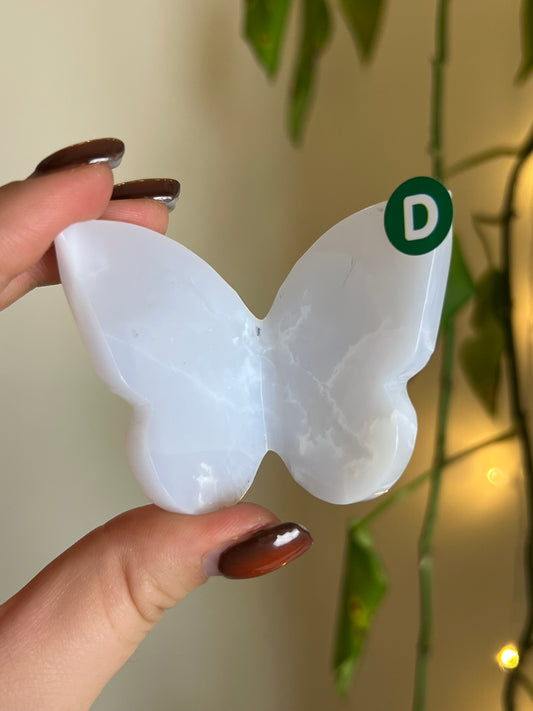 Pastel Blue Chalcedony 3D Butterfly - D