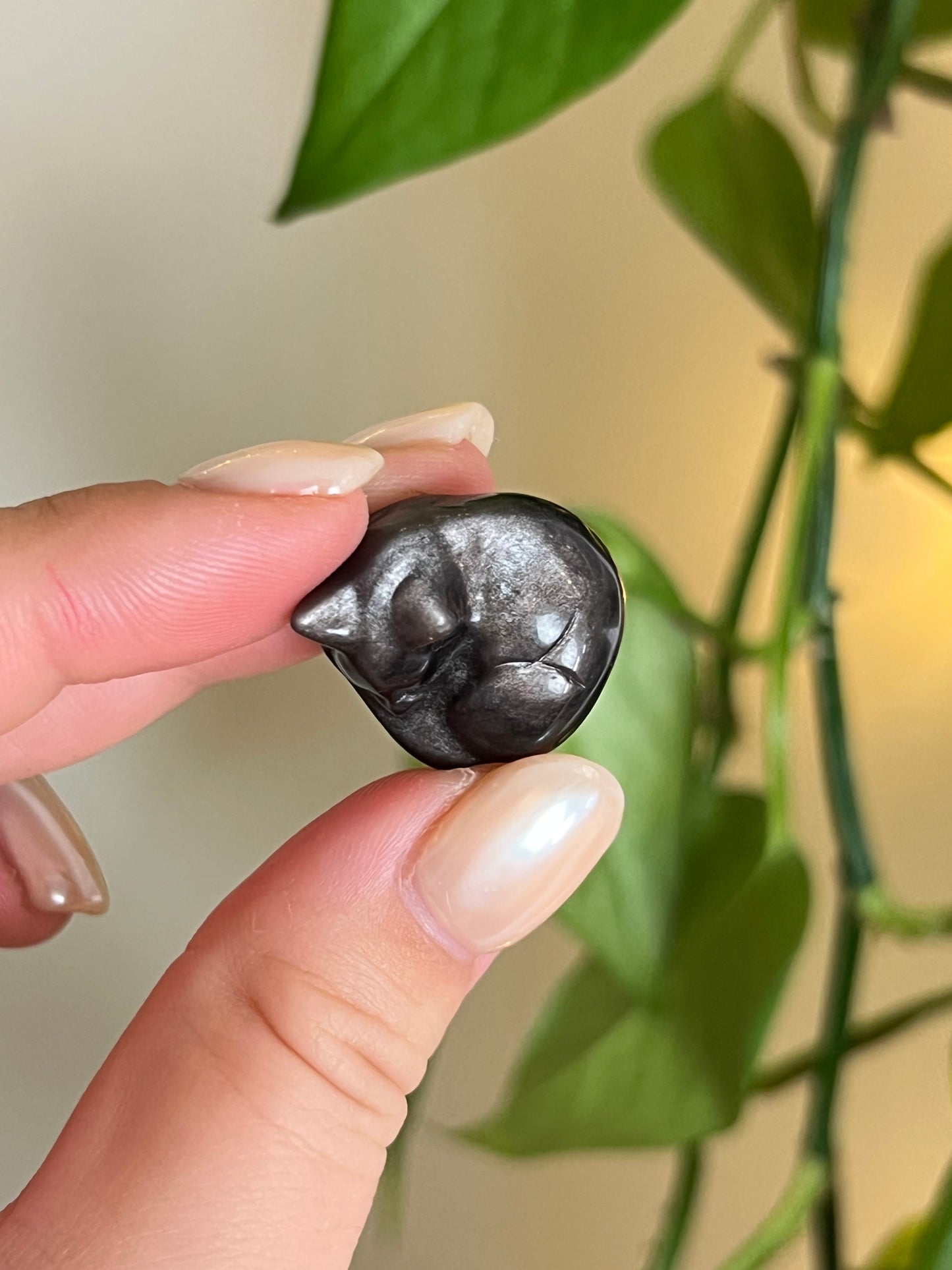 Small Silver Sheen Obsidian Sleeping Cat