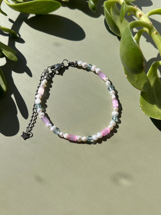 Blue Topaz + Freshwater Pearl Pinky Lavender Bracelet
