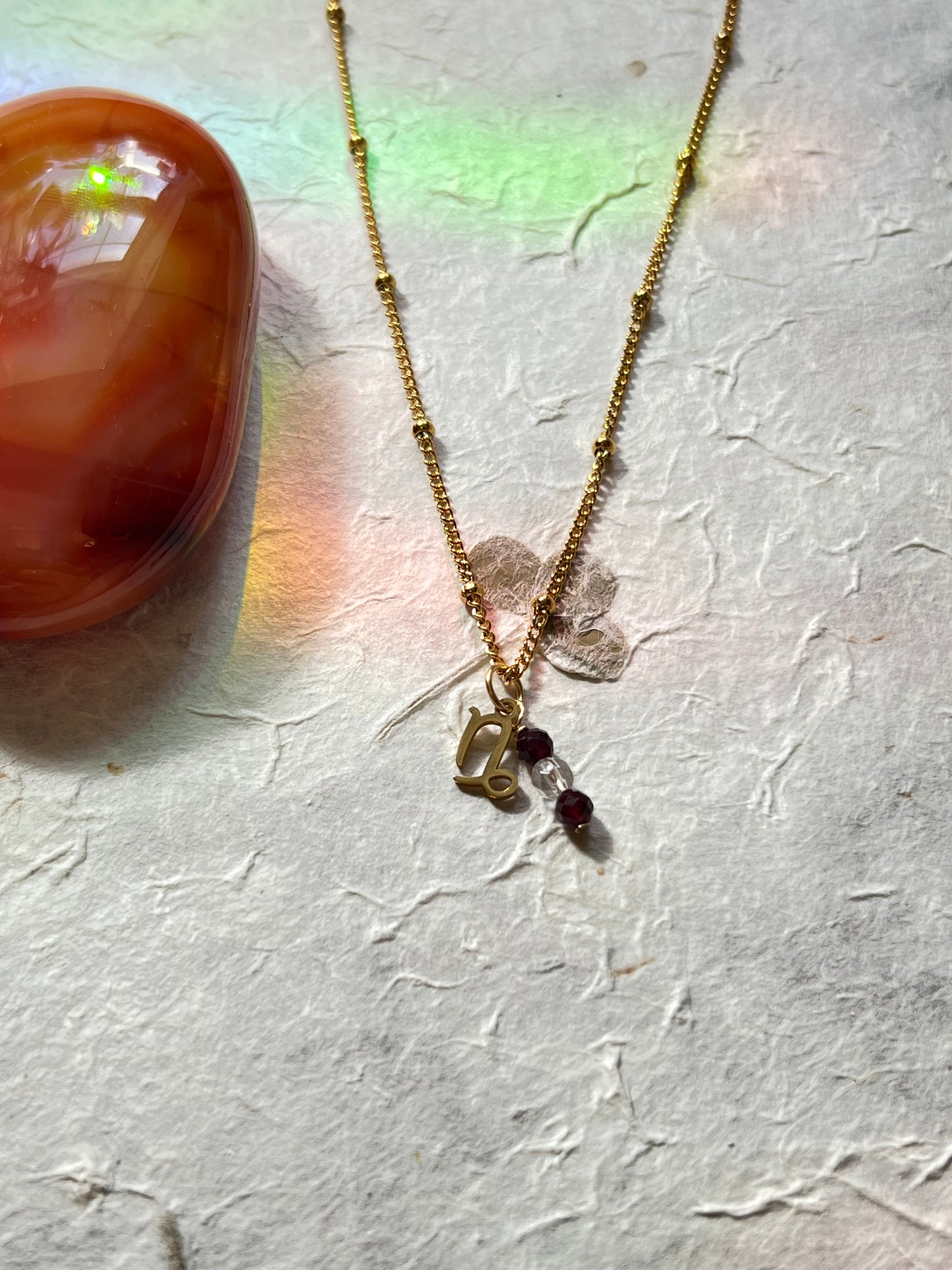 Capricorn Zodiac Sign Gemstone Gold Necklace