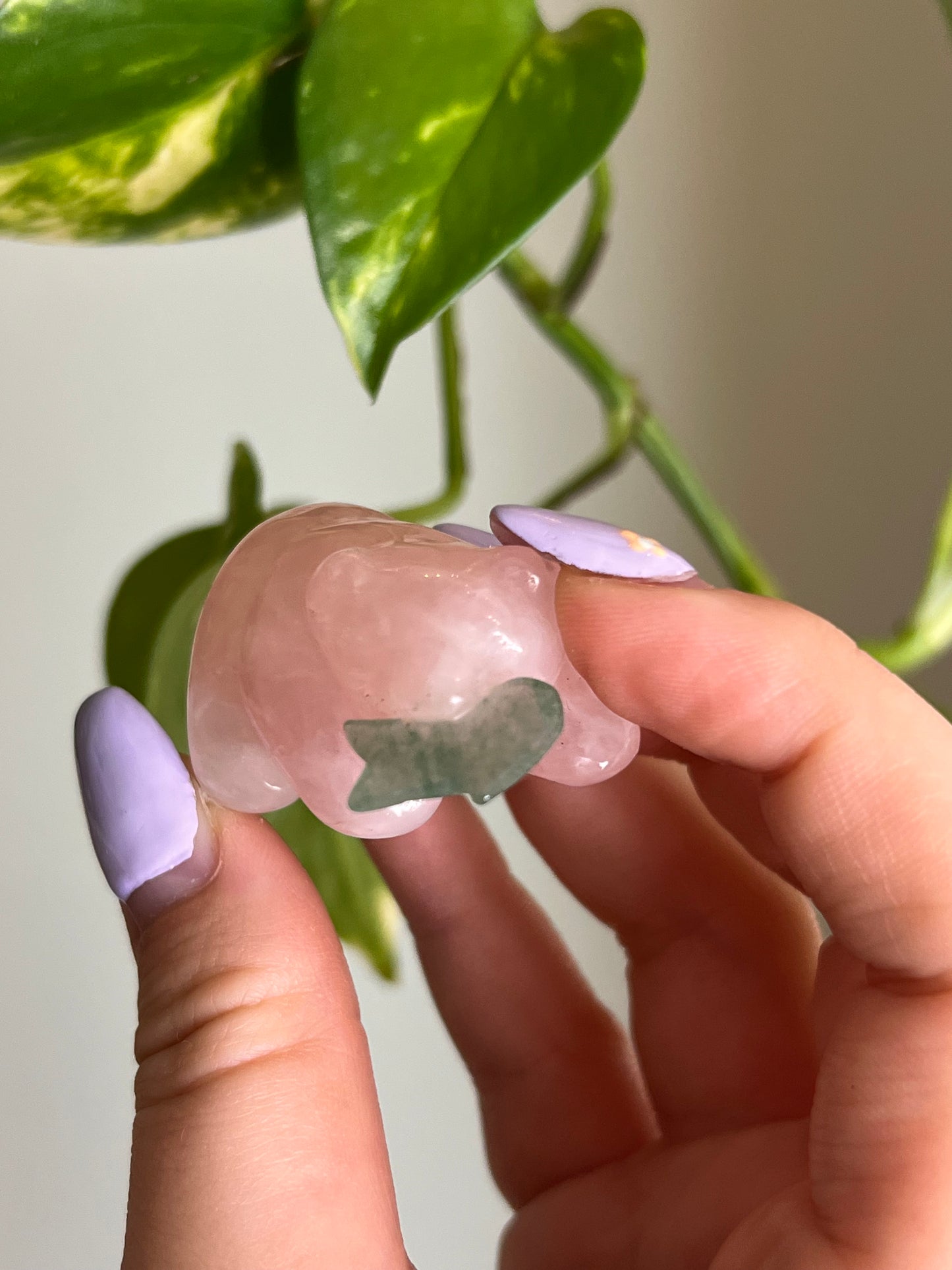 Rose Quartz Bear with Green Aventurine Fish