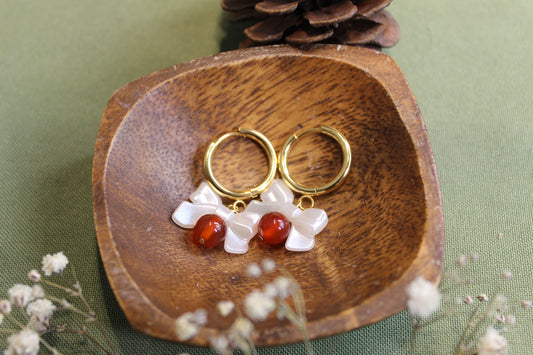 Carnelian Bow Gold Earrings