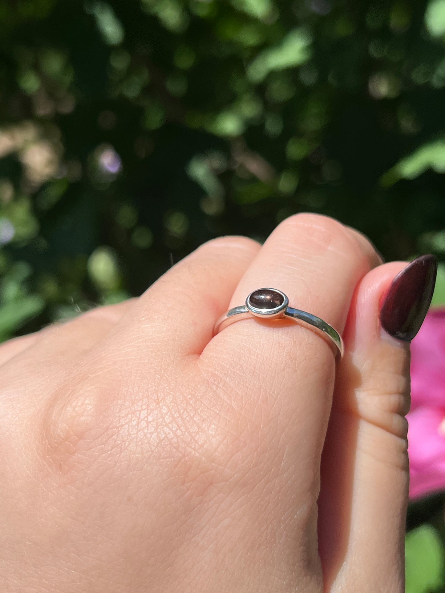 Smoky Quartz Dainty Sterling Silver Ring | Size 8