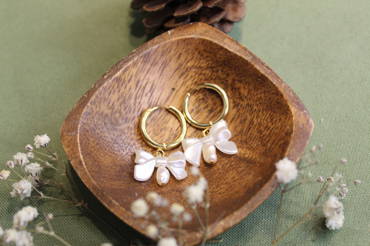 Freshwater Pearl Bow Gold Earrings