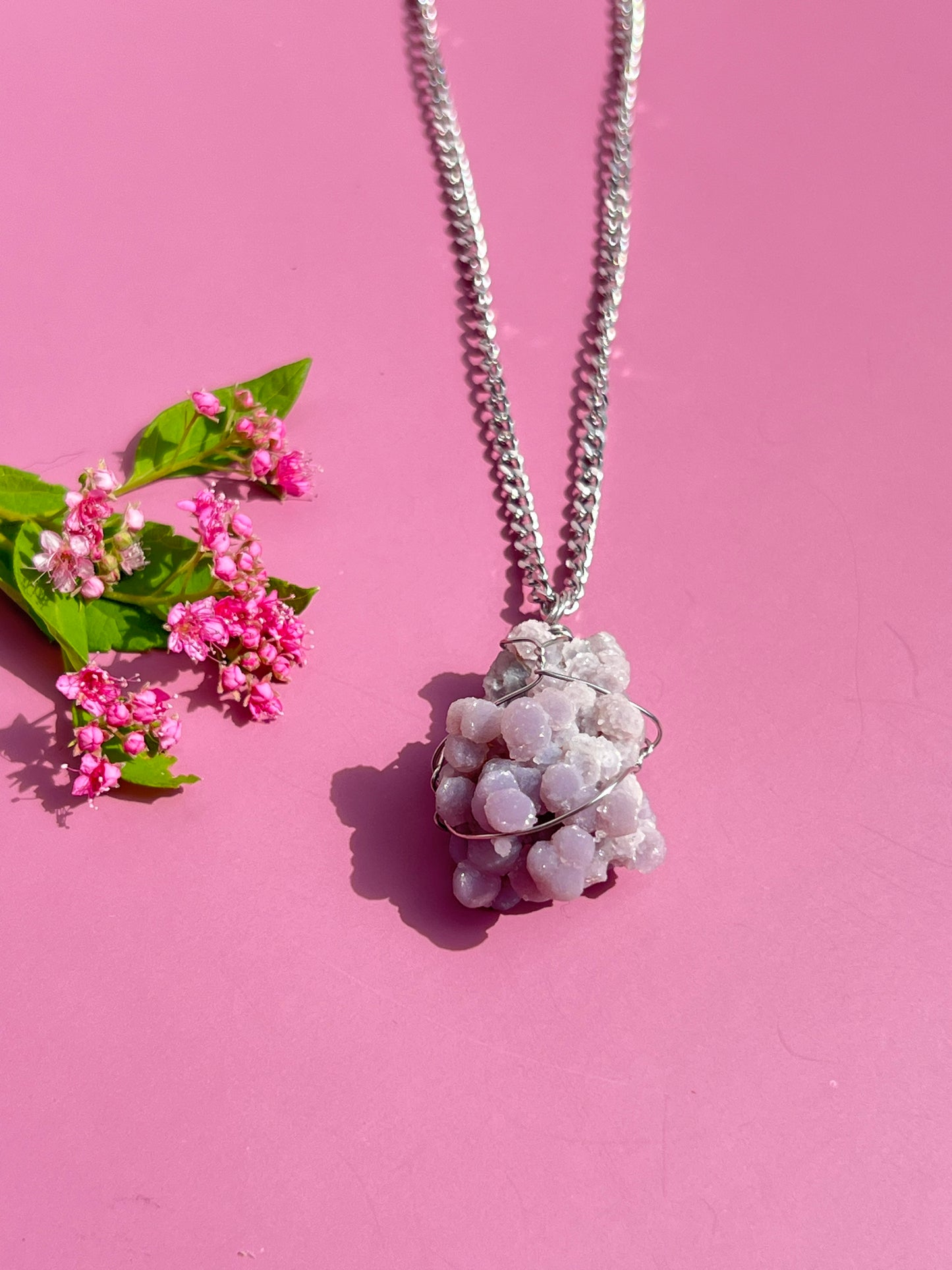 Sparkly Grape Agate Wrapped Silver Necklace