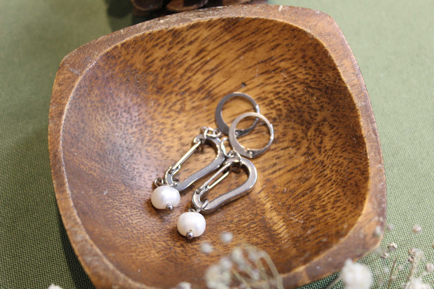 Freshwater Pearl Carabiner Earrings