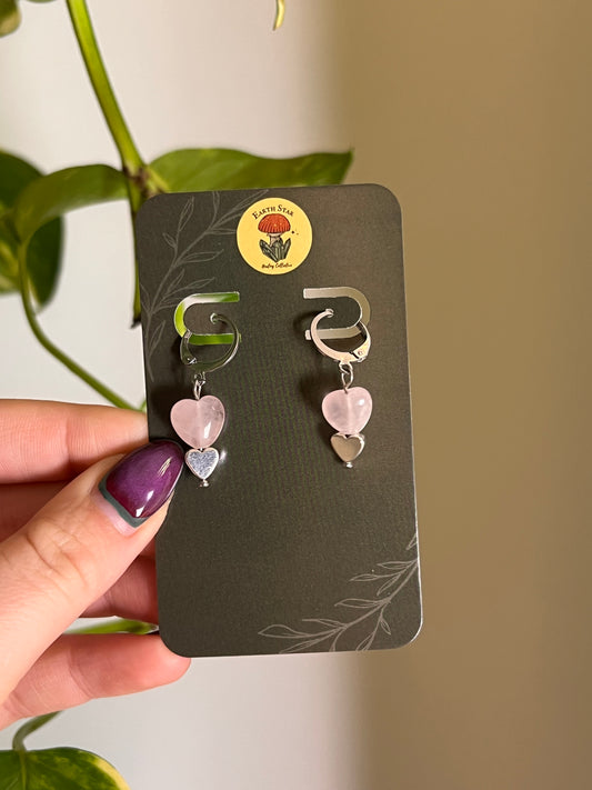 Rose Quartz Heart Huggie Earrings 💗