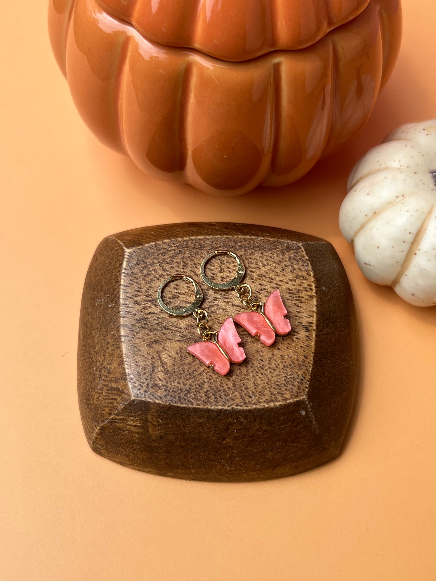 Coral Gold Butterfly Earrings