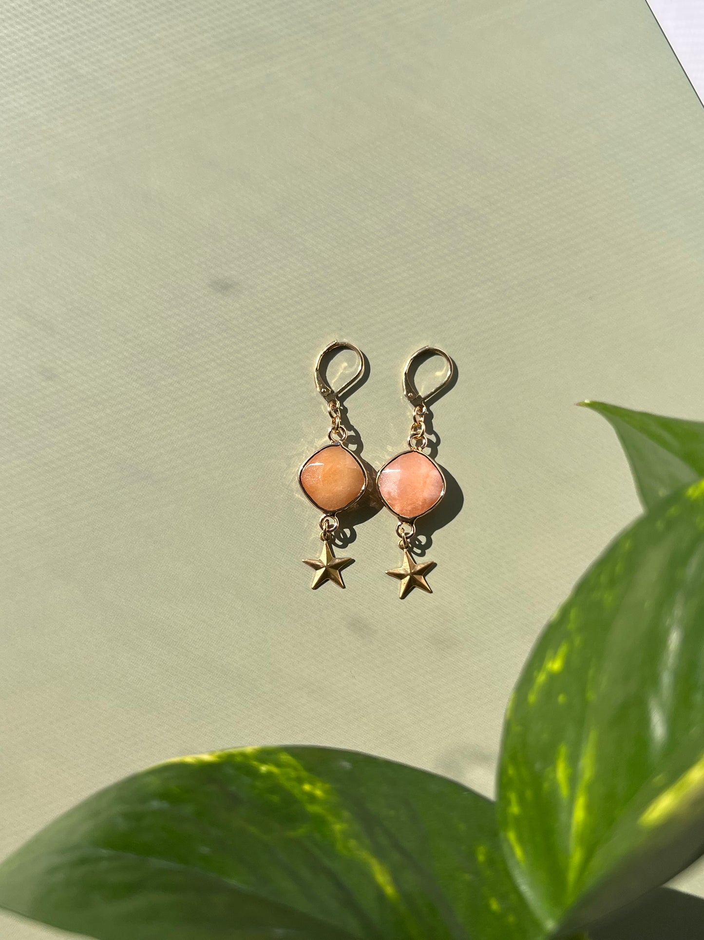 Gold Orange Aventurine Star Earrings