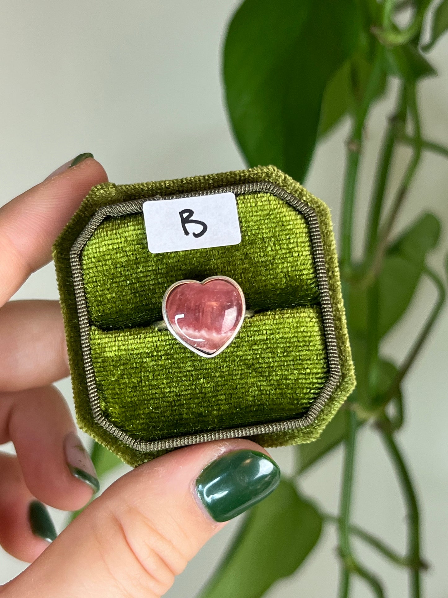 Rhodochrosite Heart Sterling Silver Ring B | Adjustable