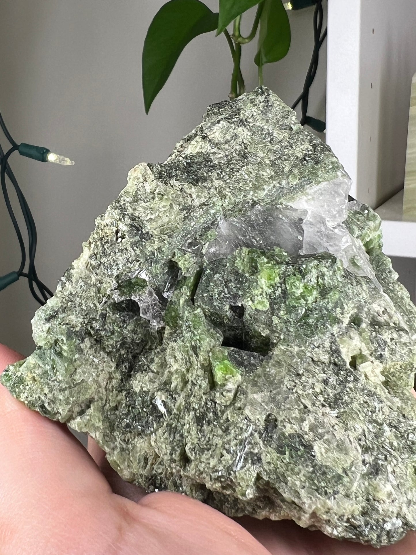 Epidote with Smoky and Clear Quartz Raw