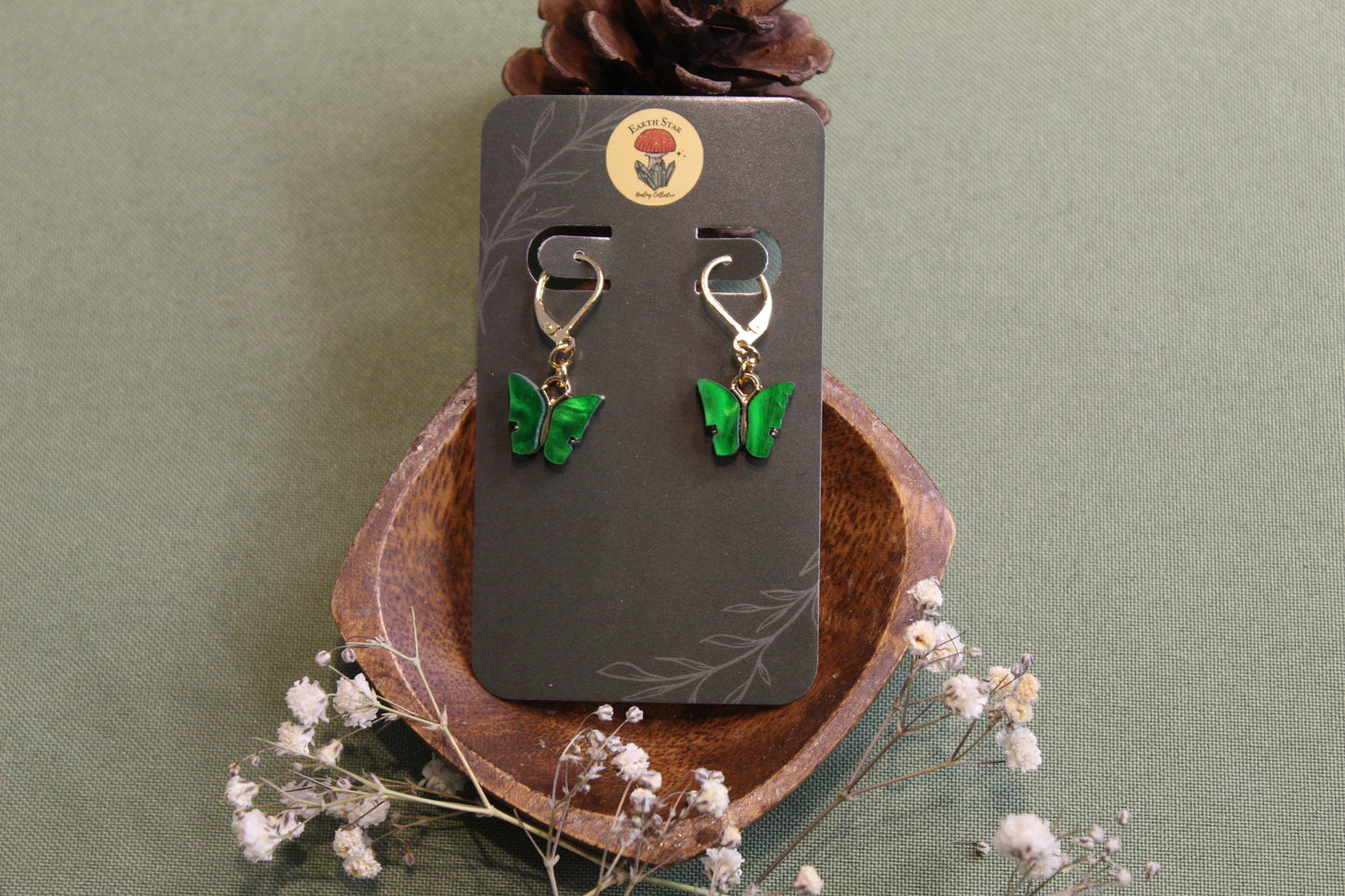 Forest Green Butterfly Earrings